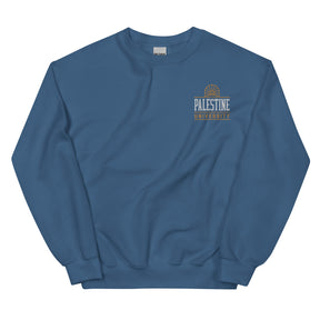 Palestine University classic sweatshirt in blue by Dar Collective