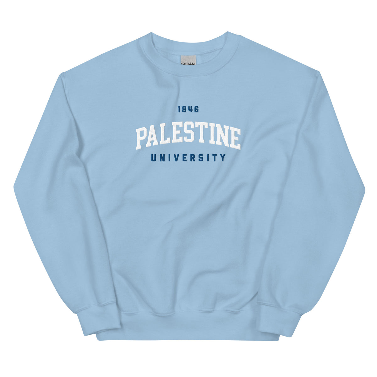 Palestine University 1846 sweatshirt in light blue by Dar Collective