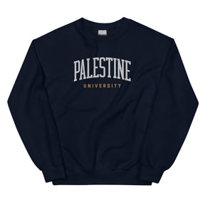 Palestine university sweatshirt in navy by Dar Collective