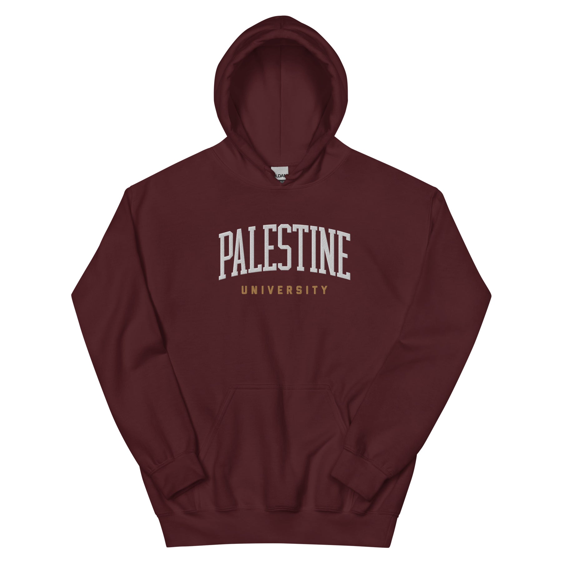Palestine university hoodie in maroon by Dar Collective