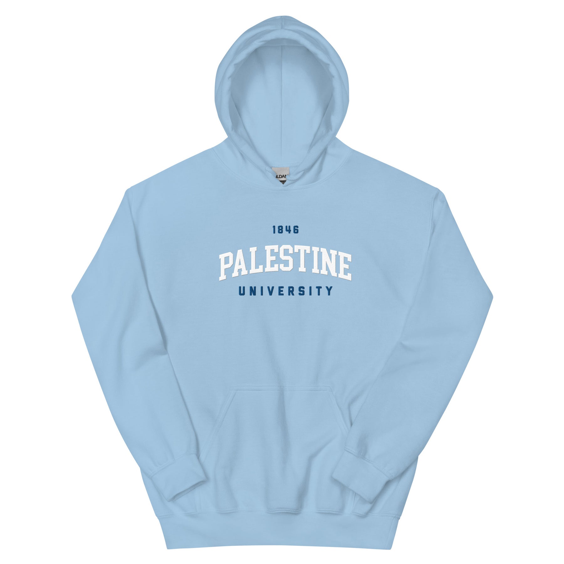 Palestine University 1846 hoodie in light blue by Dar Collective